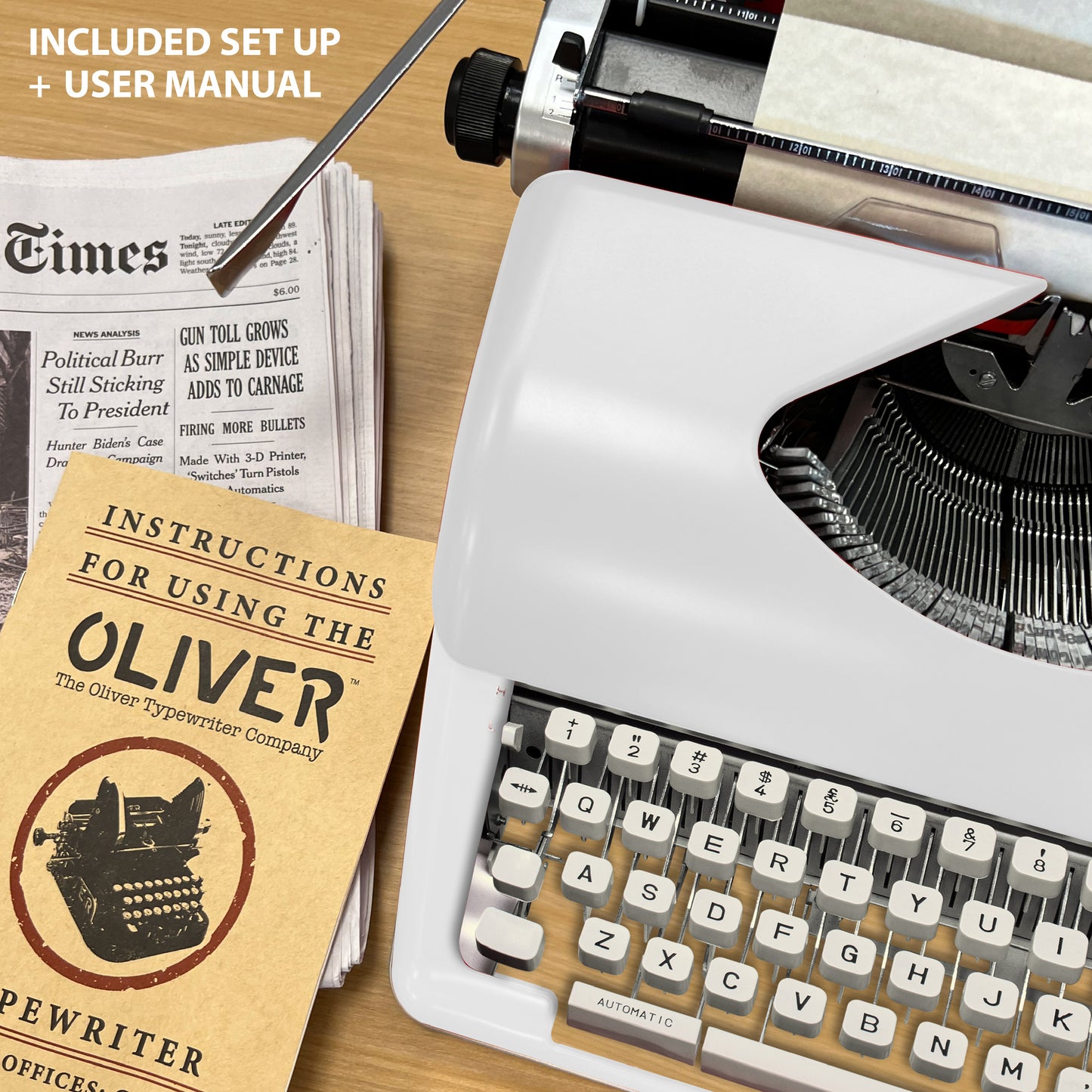 The Oliver Typewriter Company Timeless Manual Typewriter, White