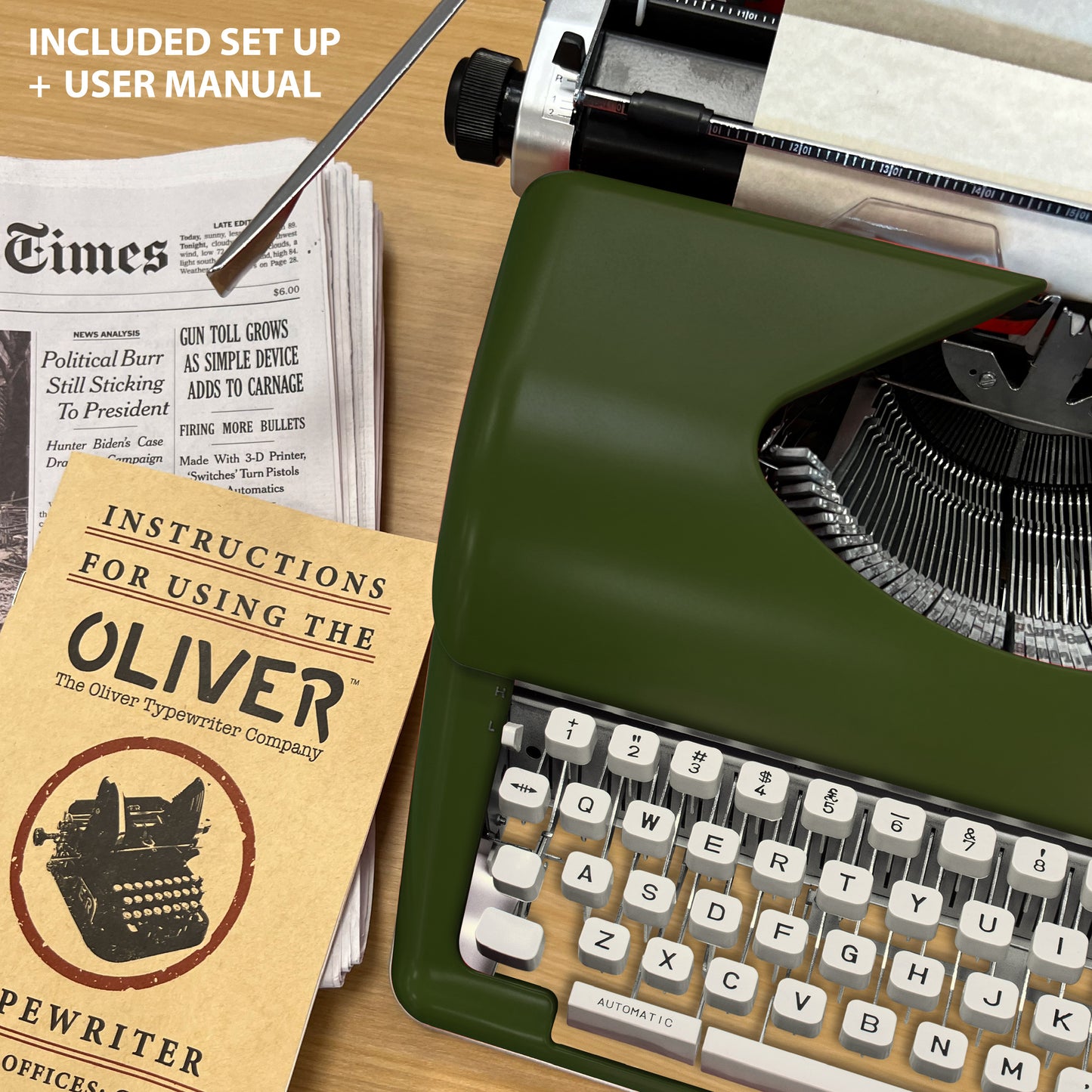 The Oliver Typewriter Company Timeless Manual Typewriter, Olive