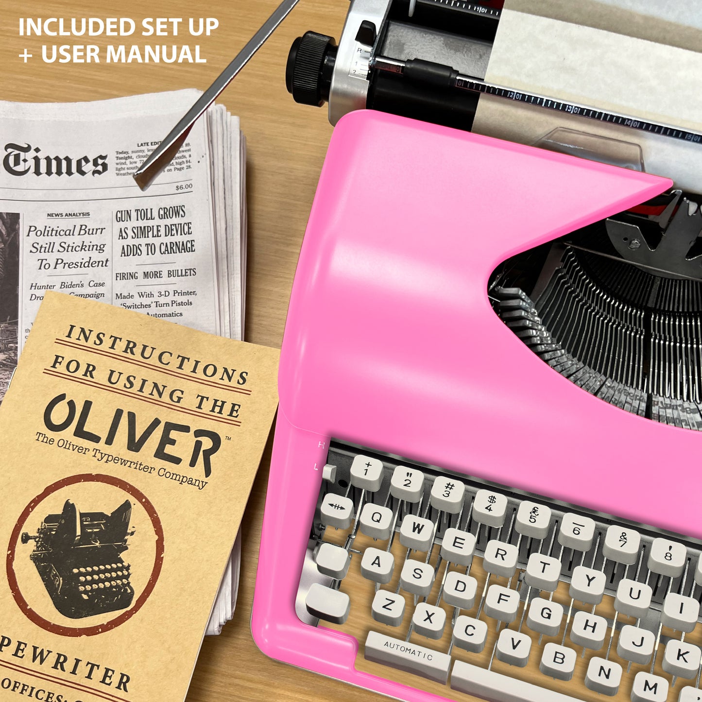 The Oliver Typewriter Company Timeless Manual Typewriter, Pink
