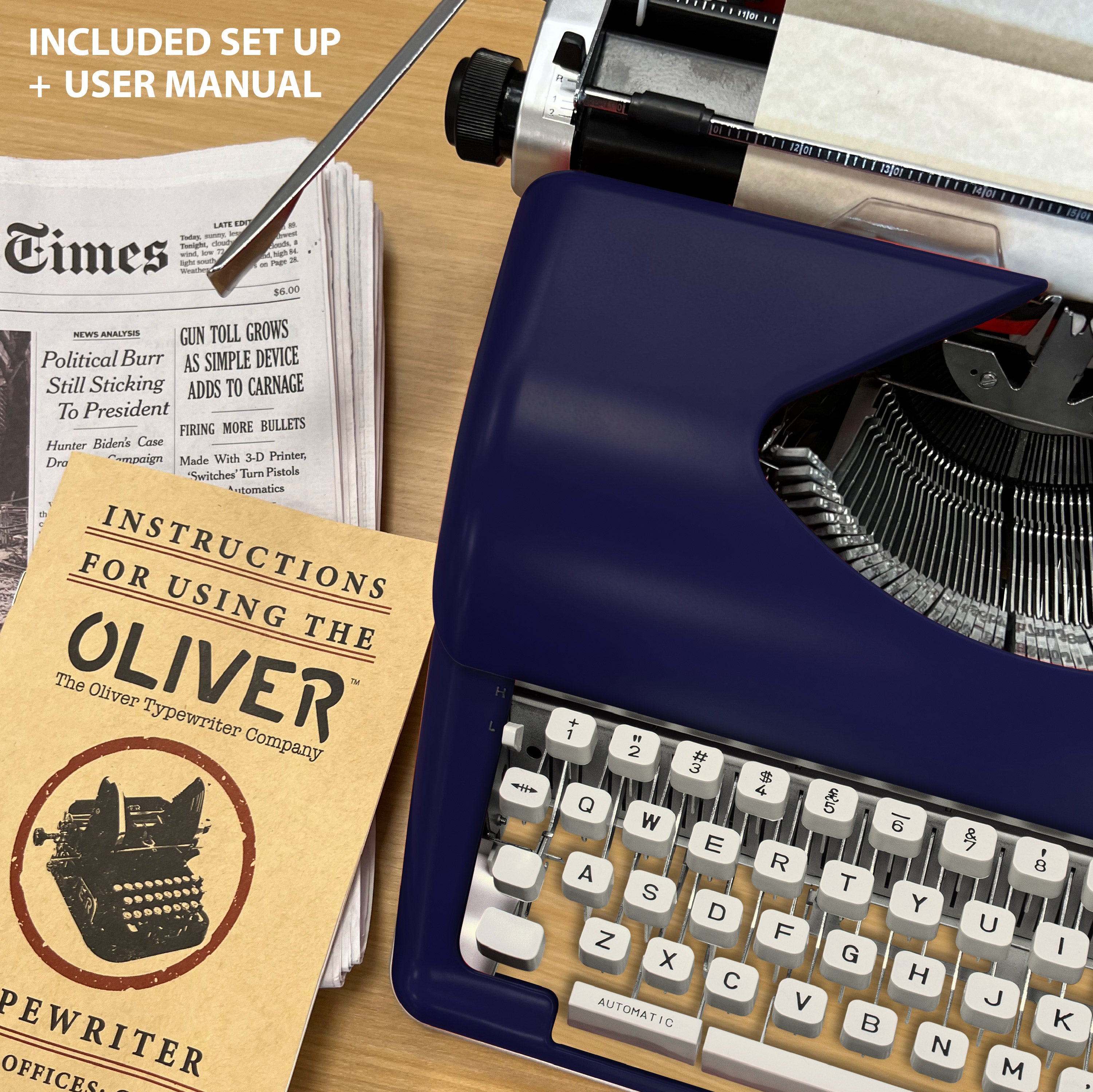 the Blue Oliver Typewriter - Retro Typing Machine with