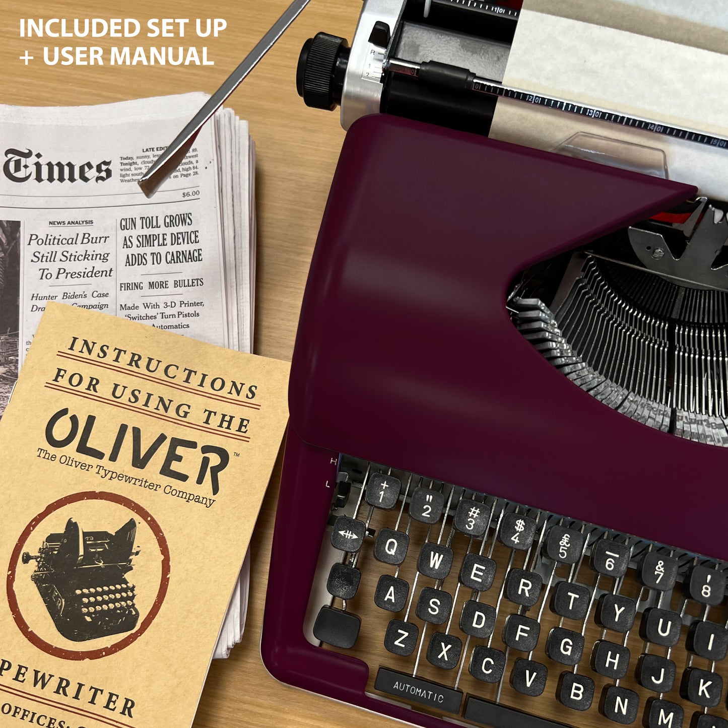 The Oliver Typewriter Company Legacy Manual Typewriter, Burgundy