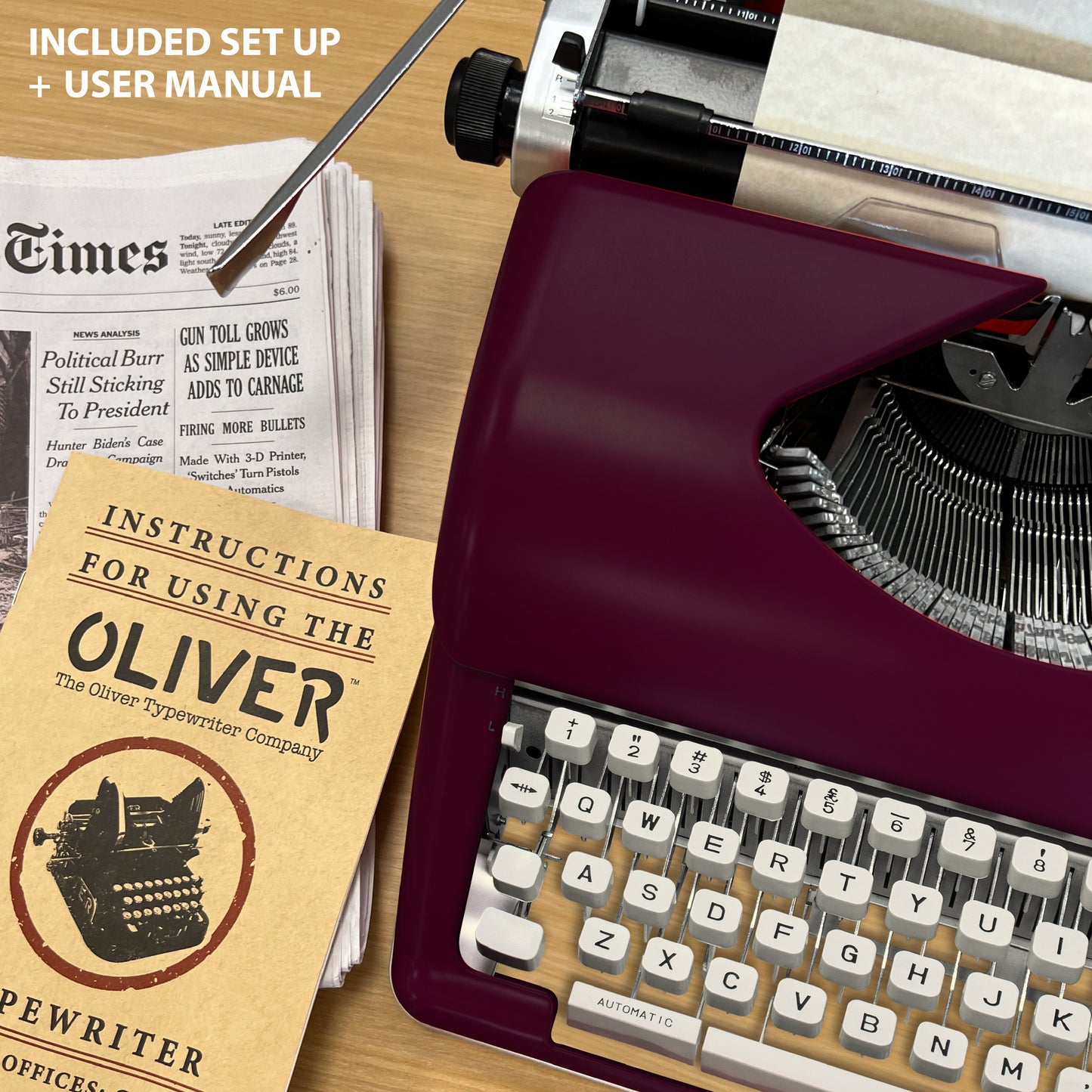 The Oliver Typewriter Company Timeless Manual Typewriter, Burgundy