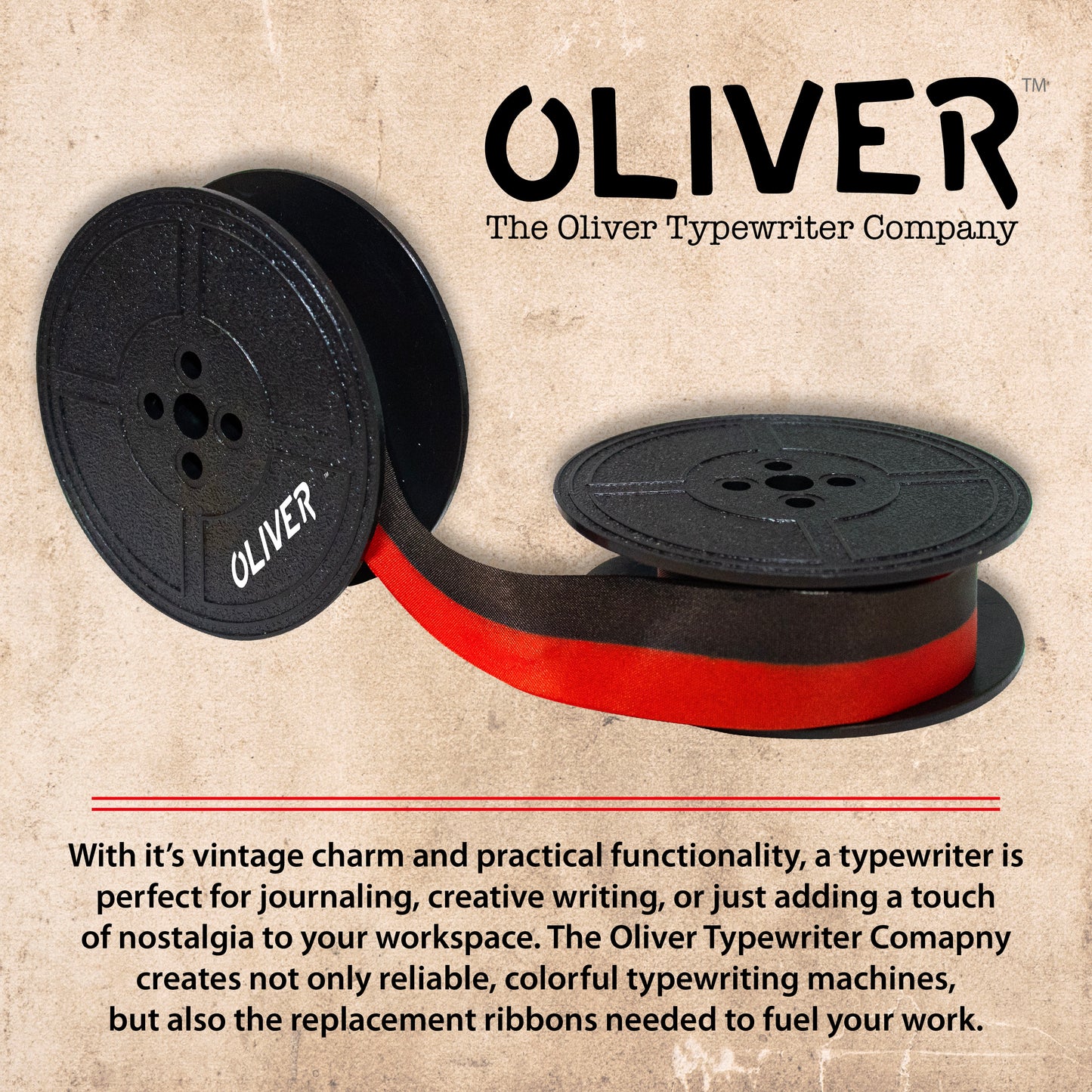 The Oliver Typewriter Company Twin Spool Typewriter Ribbon for Manual Typewriters, Red/Black